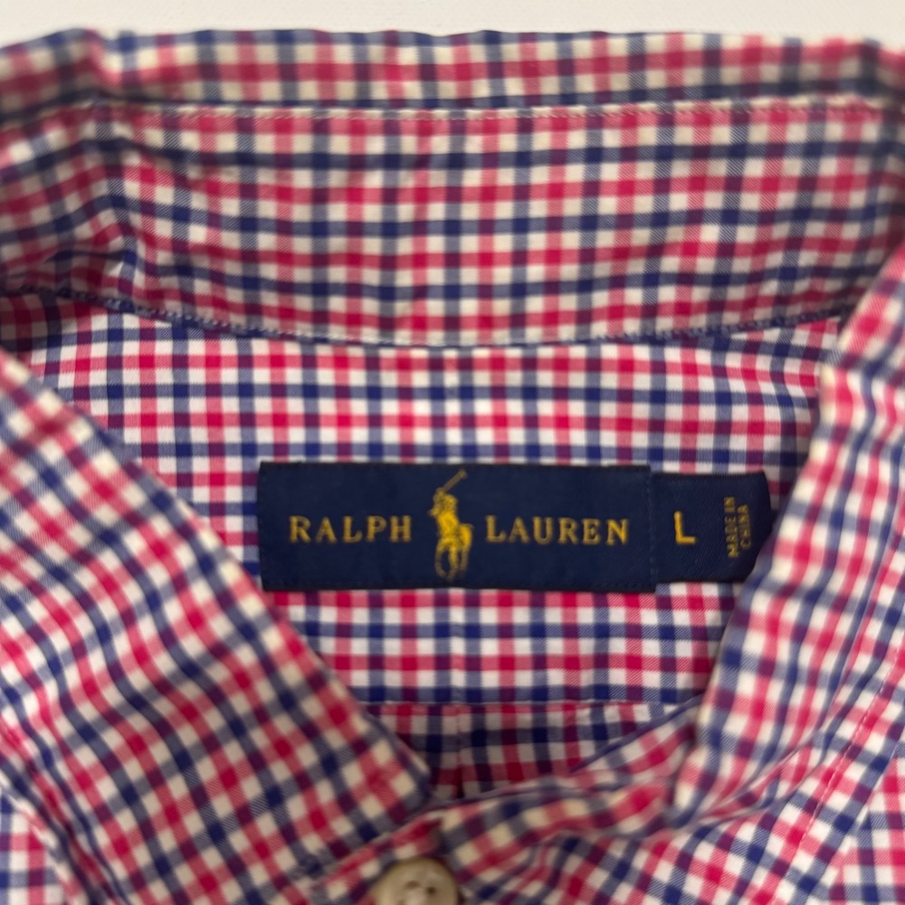 Ralph Lauren Button Down Shirt Mens L Red Blue Gingham Excellent Long Sleeve - Picture 4 of 7